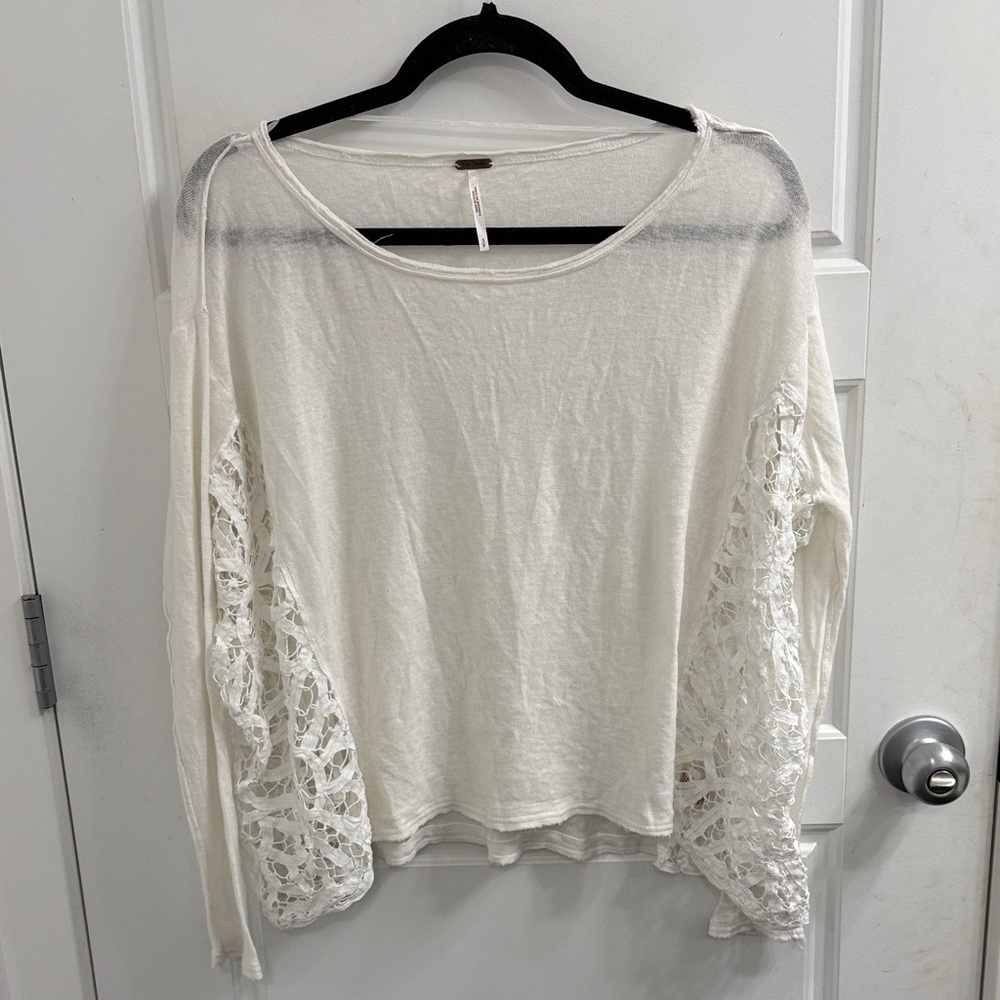 Free People Cream Lace Side Long Dolman Sleeve Women's‎ Top Size Small